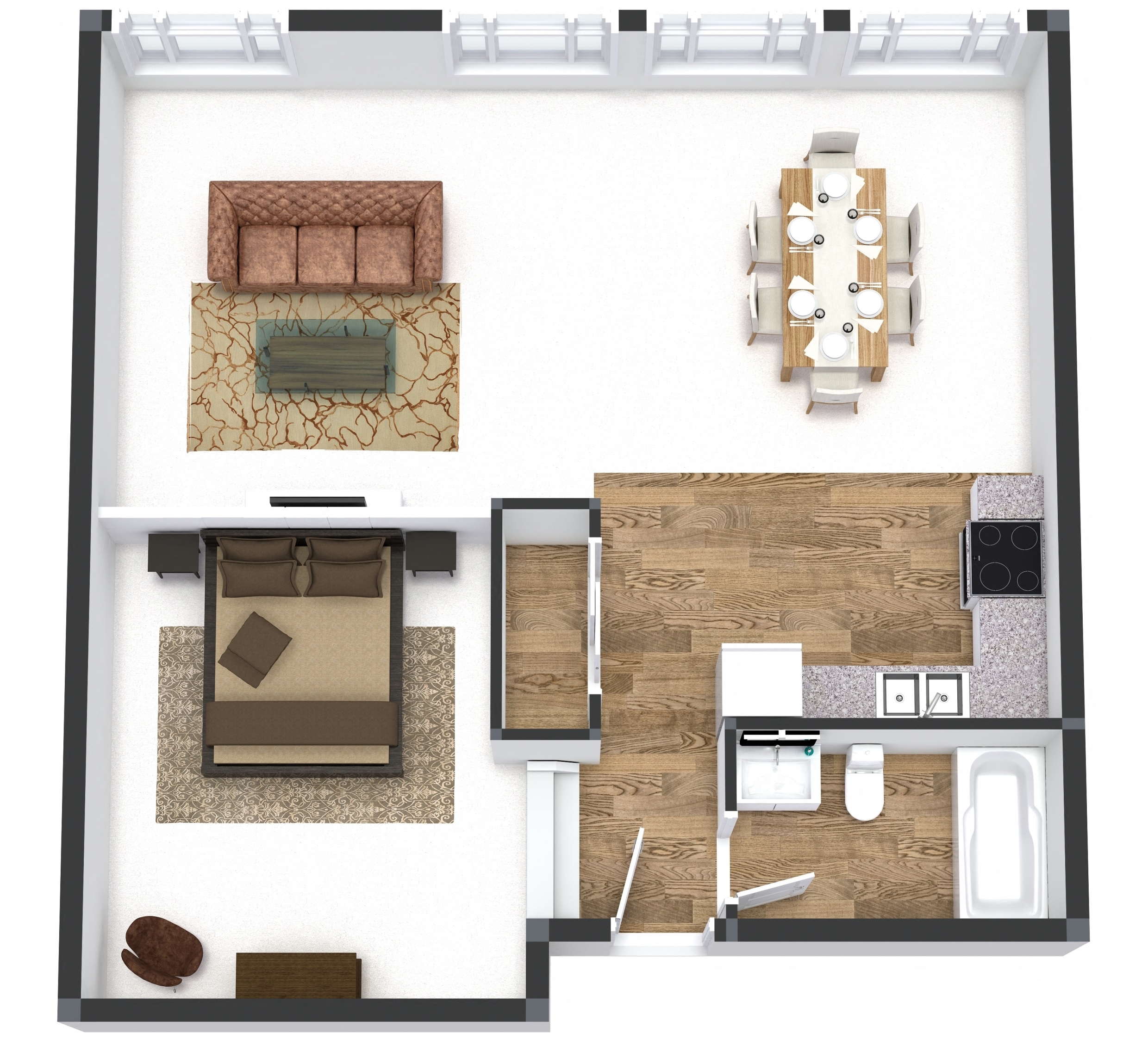 Floor plan for 1 bed, 1 bath, 875 sqft